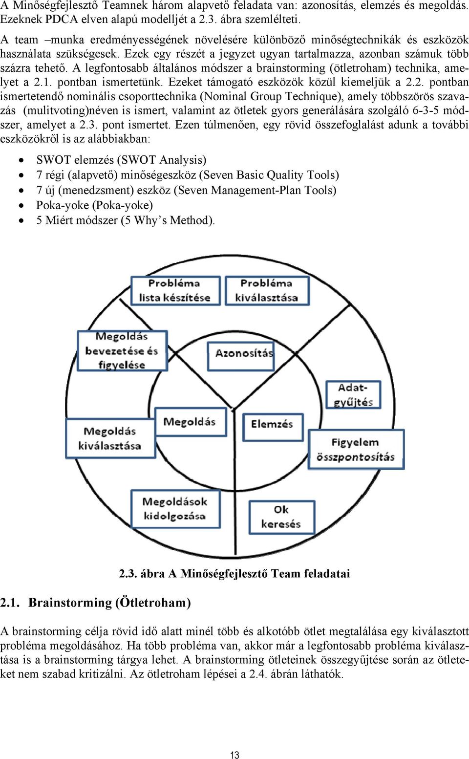 A legfontosabb általános módszer a brainstorming (ötletroham) technika, amelyet a 2.
