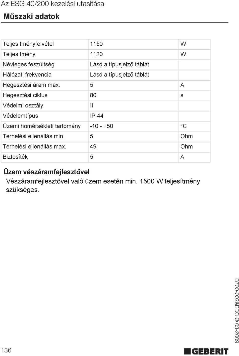 5 A Hegesztési ciklus 80 s Védelmi osztály Védelemtípus IP 44 II Üzemi h mérsékleti tartomány -10 - +50 C Terhelési