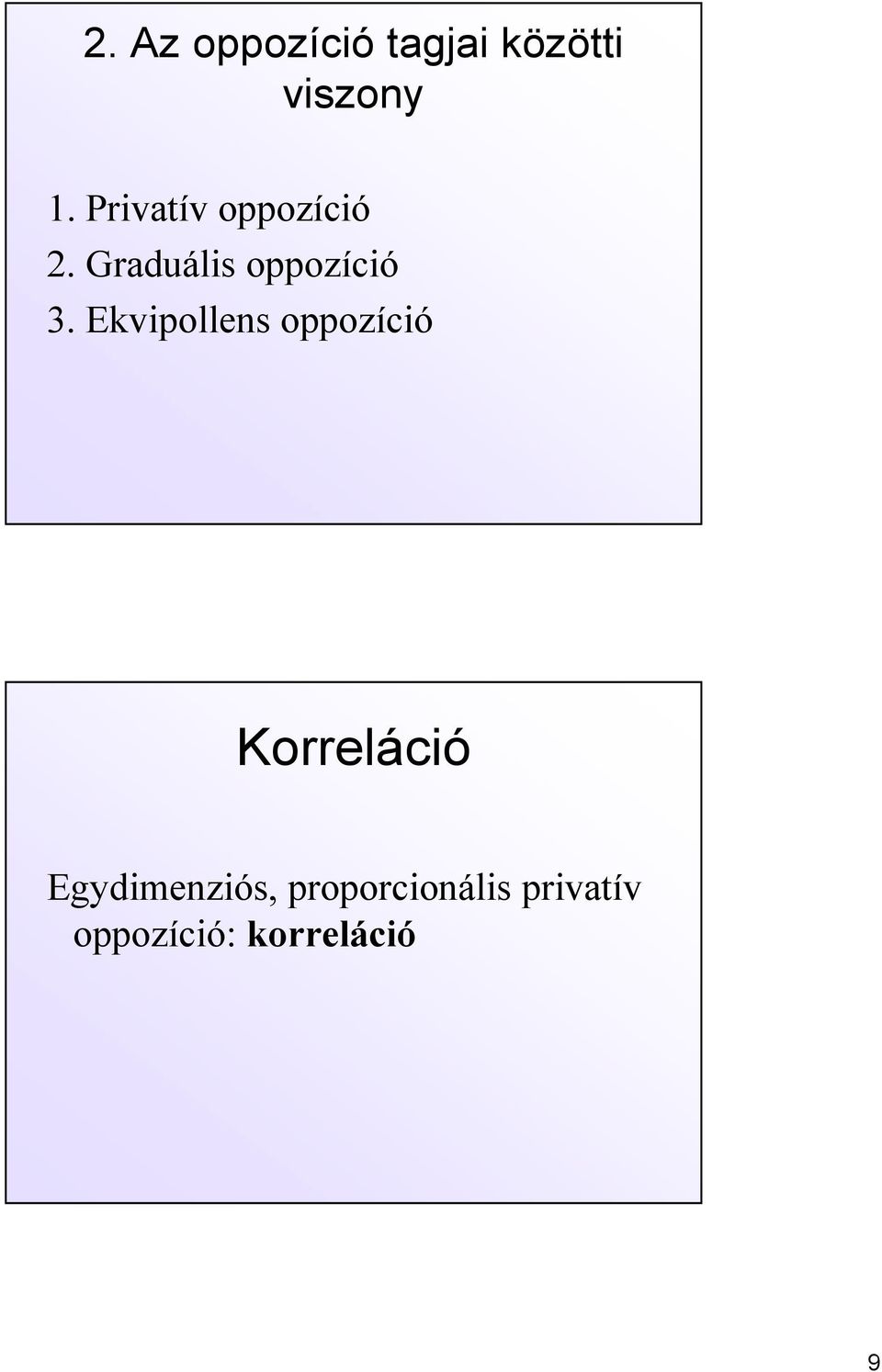 Ekvipollens oppozíció Korreláció