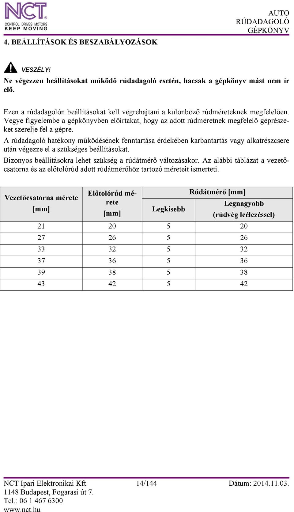 Vegye figyelembe a gépkönyvben előírtakat, hogy az adott rúdméretnek megfelelő géprészeket szerelje fel a gépre.