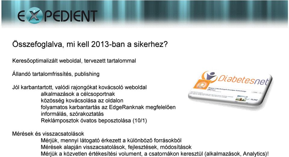 alkalmazások a célcsoportnakc közösség g kovácsol csolása sa az oldalon folyamatos karbantartás s az EdgeRanknak megfelelően en informálás, szórakoztat rakoztatás Reklámposztok