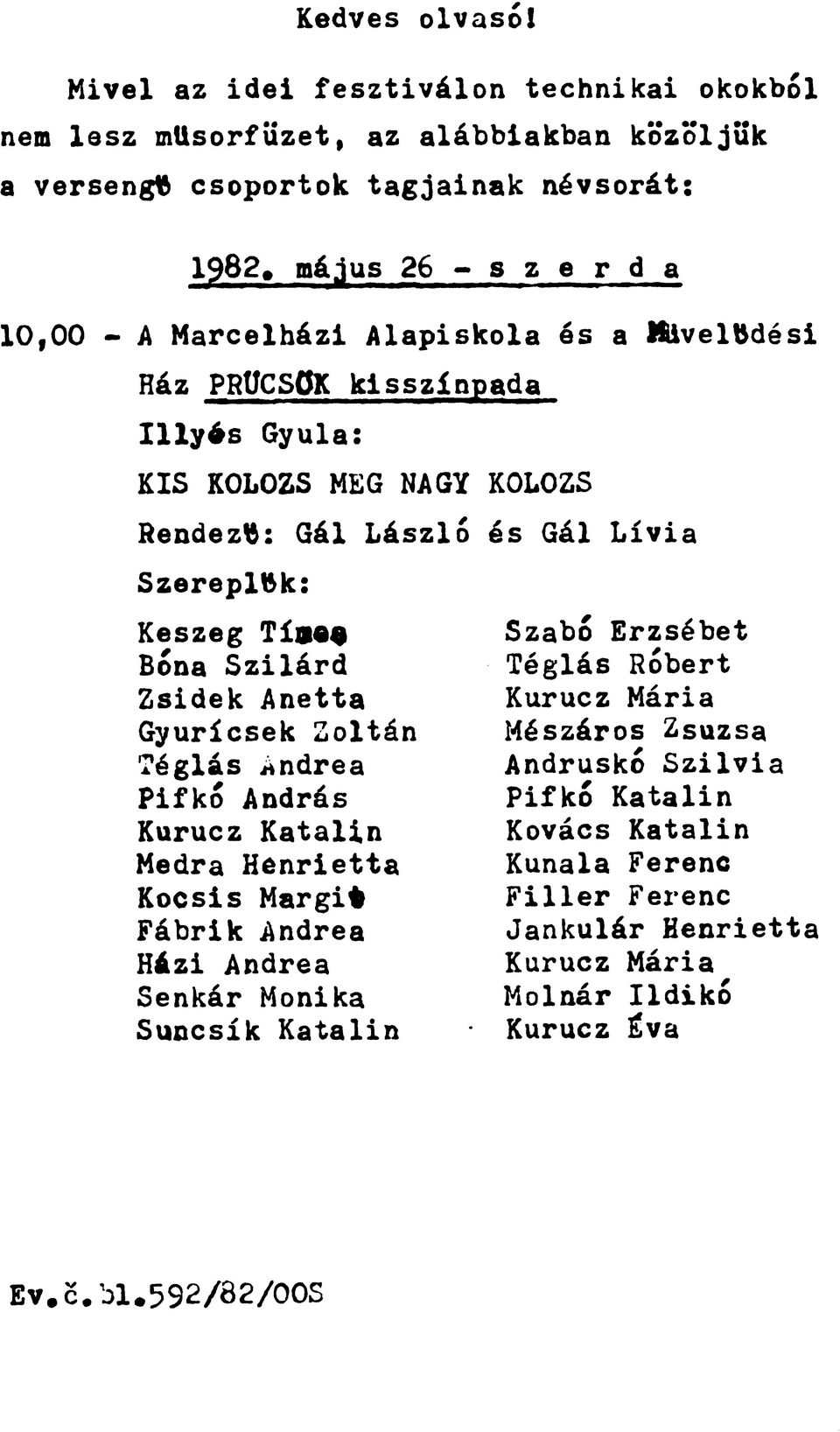 Keszeg Tímea Bóna Szilárd Zsidek Anetta Gyurícsek Zoltán Téglás Andrea Pifkó András Kurucz Katalin Medra Henrietta Kocsis Margit Fábrik Andrea Házi Andrea Senkár Mónika Suncsík