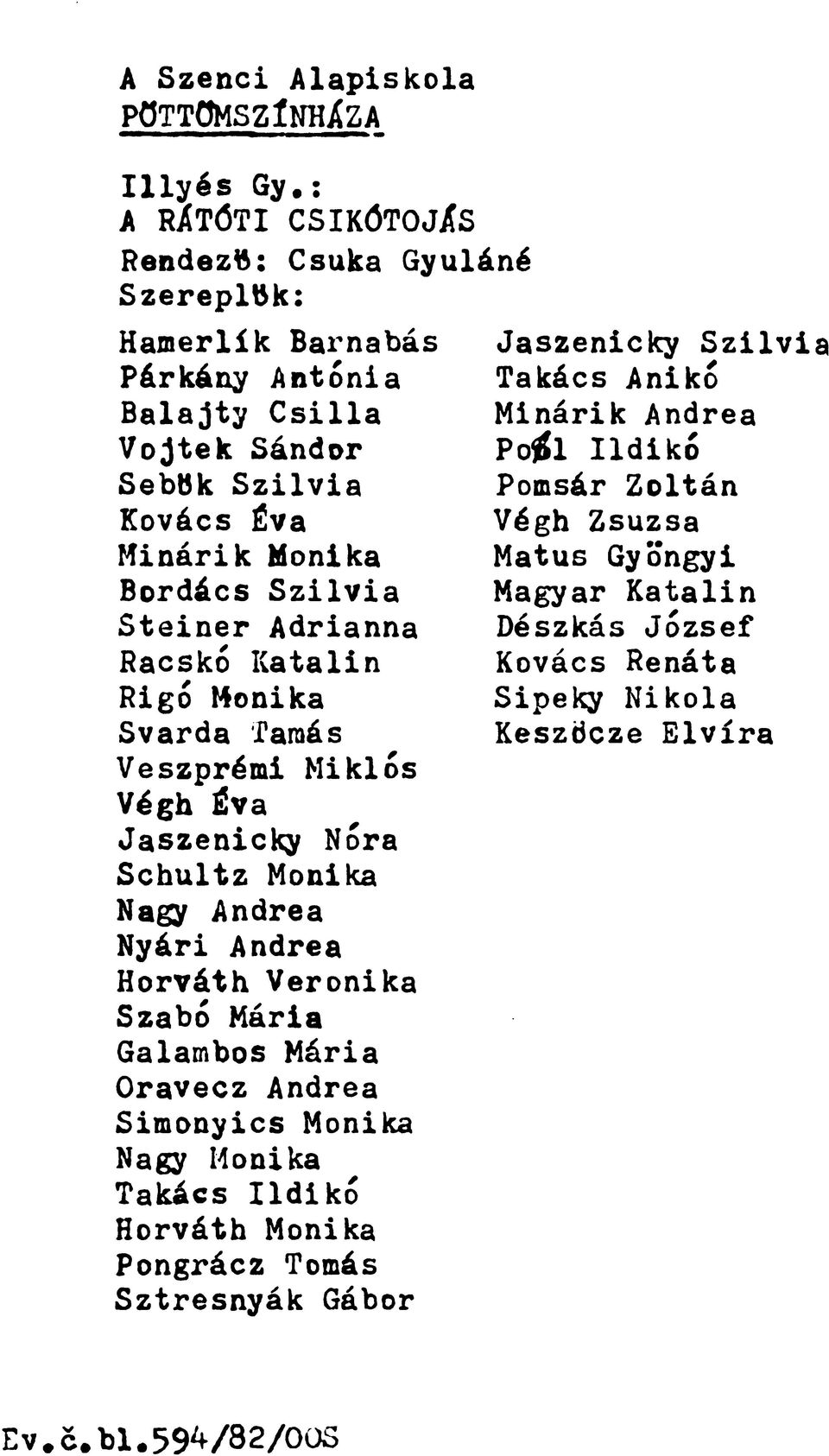 Szilvia Steiner Adrianna Racskó Katalin Rigó Mónika Svarda Tamás Veszprémi Miklós Végh Éva Jaszenicky Nóra Schultz Mónika Nagy Andrea Nyári Andrea Horváth Veronika Szabó Mária