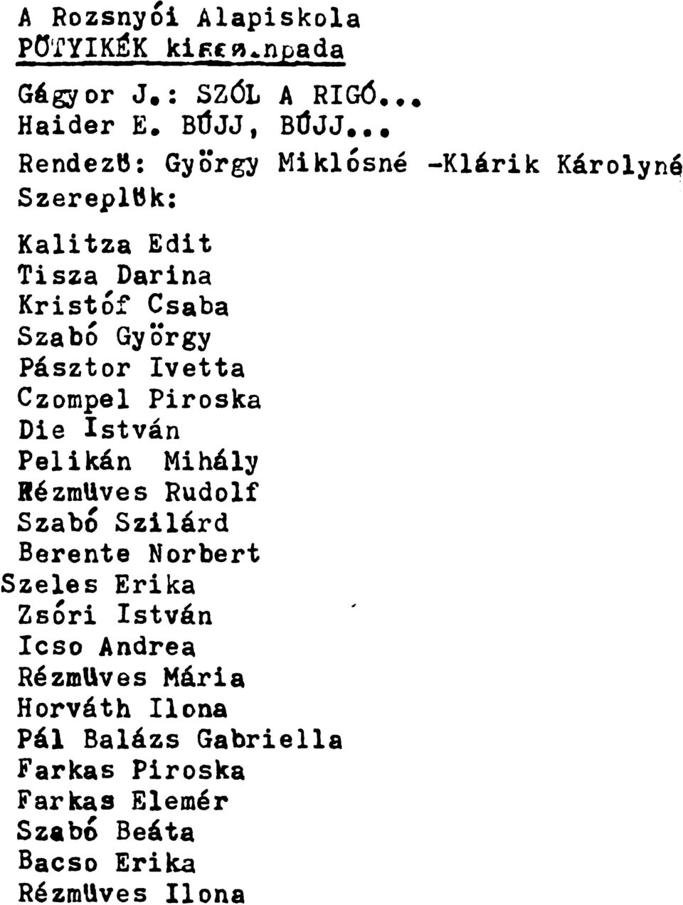 Pásztor Ivetta Czompel Piroska Die István Pelikán Mihály Rézműves Rudolf Szabó Szilárd Berente Norbert Szeles