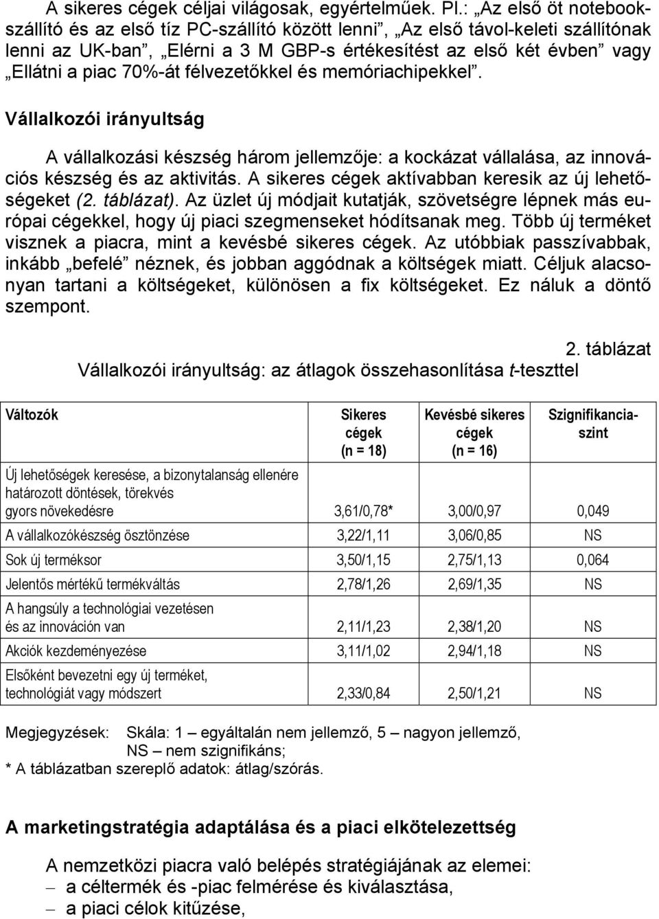 félvezetőkkel és memóriachipekkel. Vállalkozói irányultság A vállalkozási készség három jellemzője: a kockázat vállalása, az innovációs készség és az aktivitás.