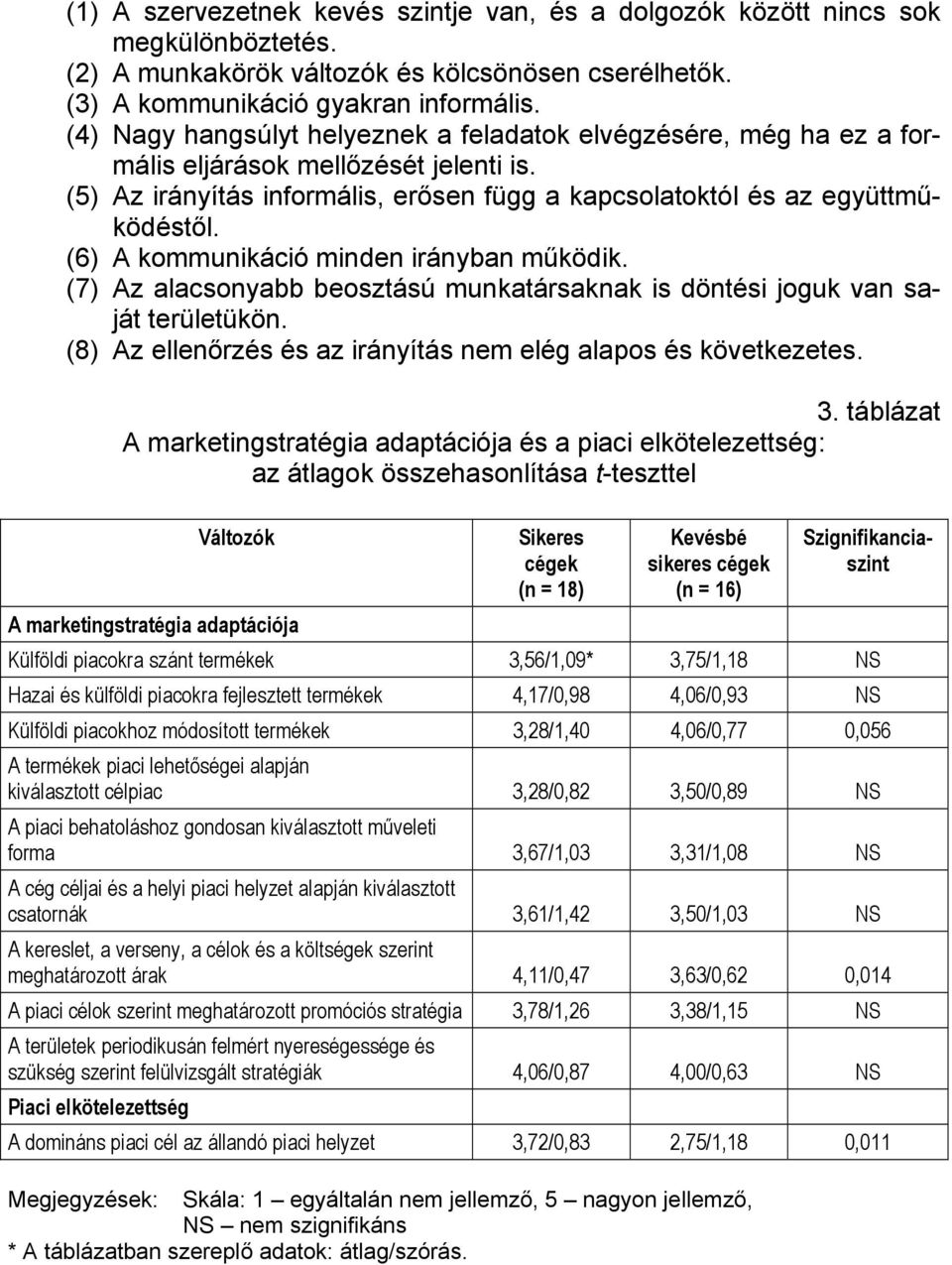 (6) A kommunikáció minden irányban működik. (7) Az alacsonyabb beosztású munkatársaknak is döntési joguk van saját területükön. (8) Az ellenőrzés és az irányítás nem elég alapos és következetes. 3.