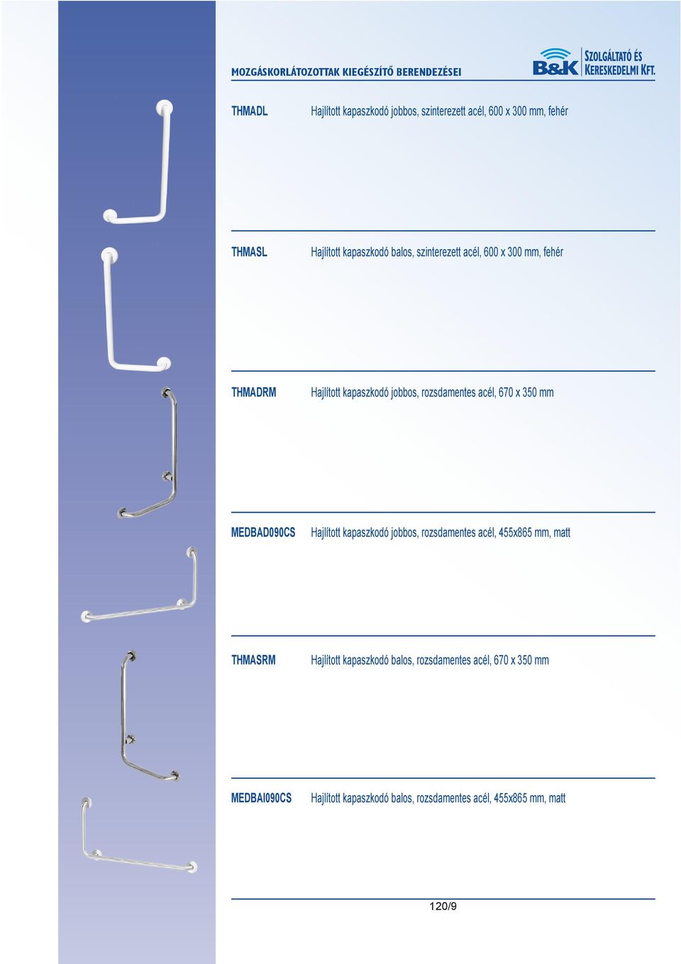 MEDBAD090CS Hajlított kapaszkodó jobbos, rozsdamentes acél, 455x865 mm, matt THMASRM Hajlított kapaszkodó