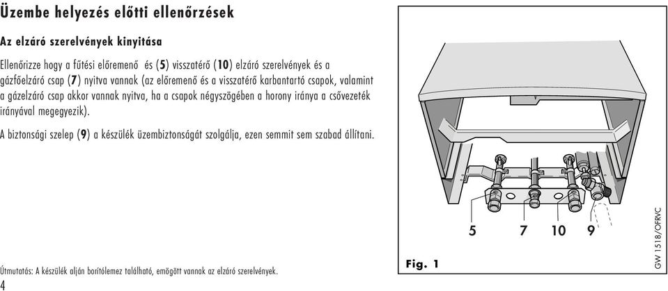 nyitva, ha a csapok négyszögében a horony iránya a csővezeték irányával megegyezik).