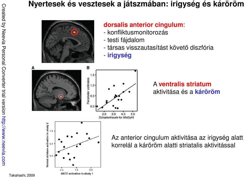 irigység A ventralis striatum aktivitása és a káröröm Az anterior cingulum