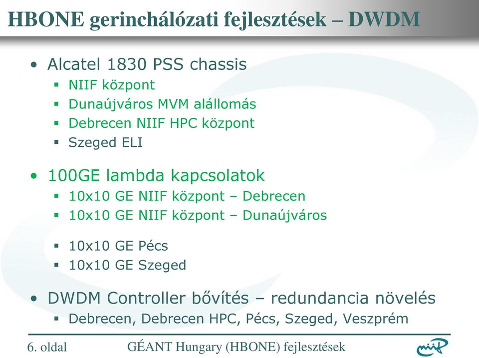 lambda kapcsolatok 10x10 GE NIIF központ Debrecen 10x10 GE NIIF központ Dunaújváros 10x10 GE Pécs 10x10