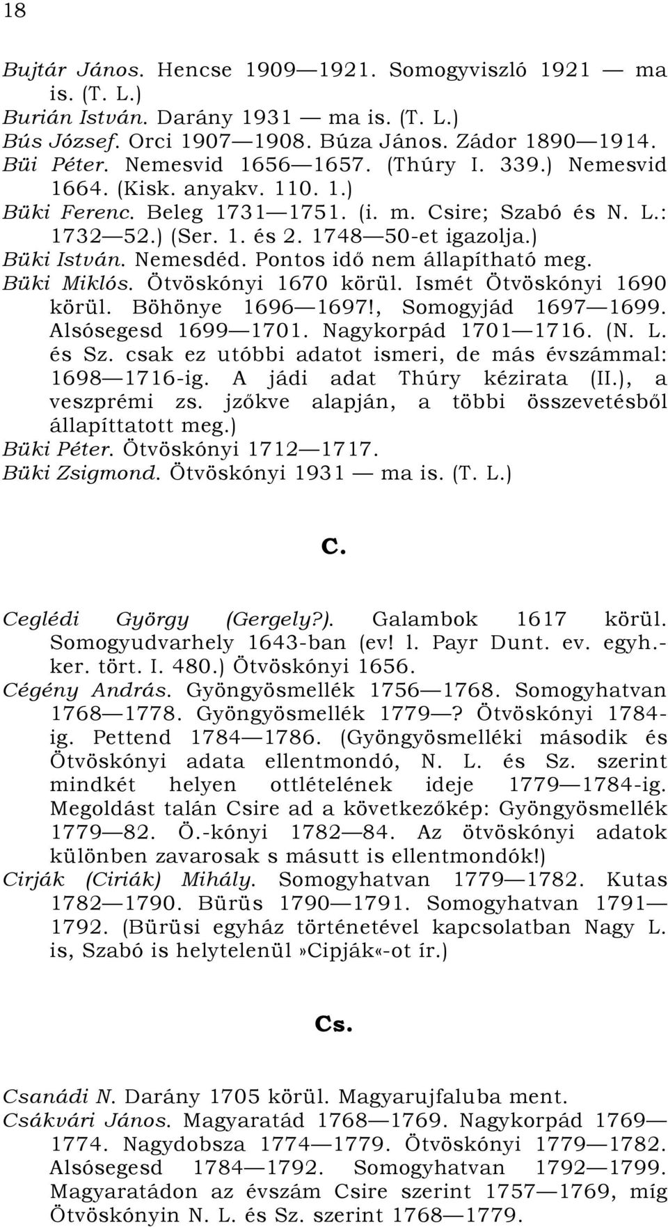 Pontos idő nem állapítható meg. Büki Miklós. Ötvöskónyi 1670 körül. Ismét Ötvöskónyi 1690 körül. Böhönye 1696 1697!, Somogyjád 1697 1699. Alsósegesd 1699 1701. Nagykorpád 1701 1716. (N. L. és Sz.