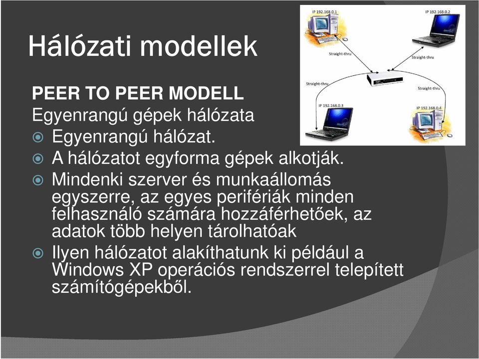 Mindenki szerver és munkaállomás egyszerre, az egyes perifériák minden felhasználó számára