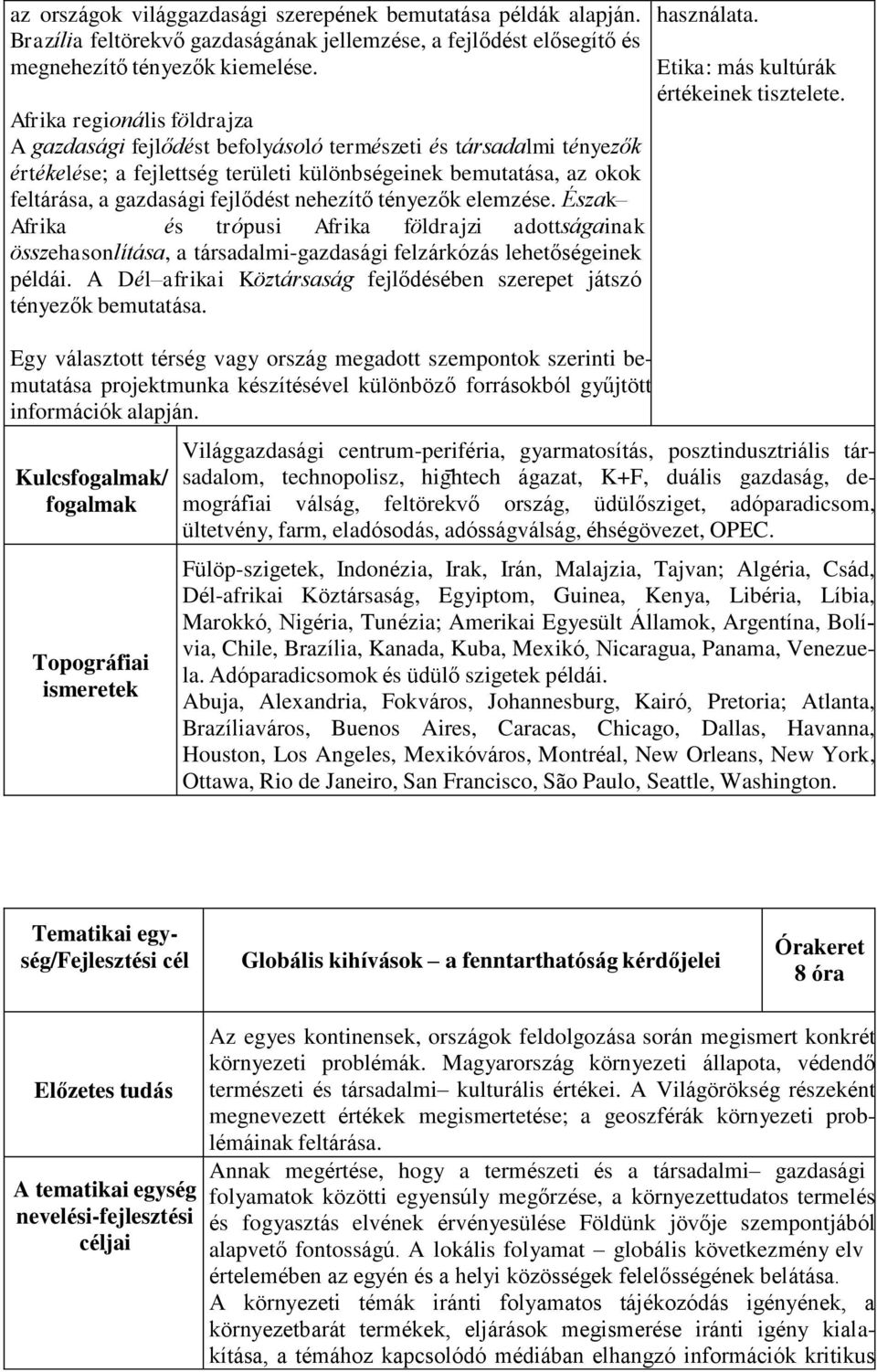 nehezítő tényezők elemzése. Észak Afrika és trópusi Afrika földrajzi adottságainak összehasonlítása, a társadalmi-gazdasági felzárkózás lehetőségeinek példái.