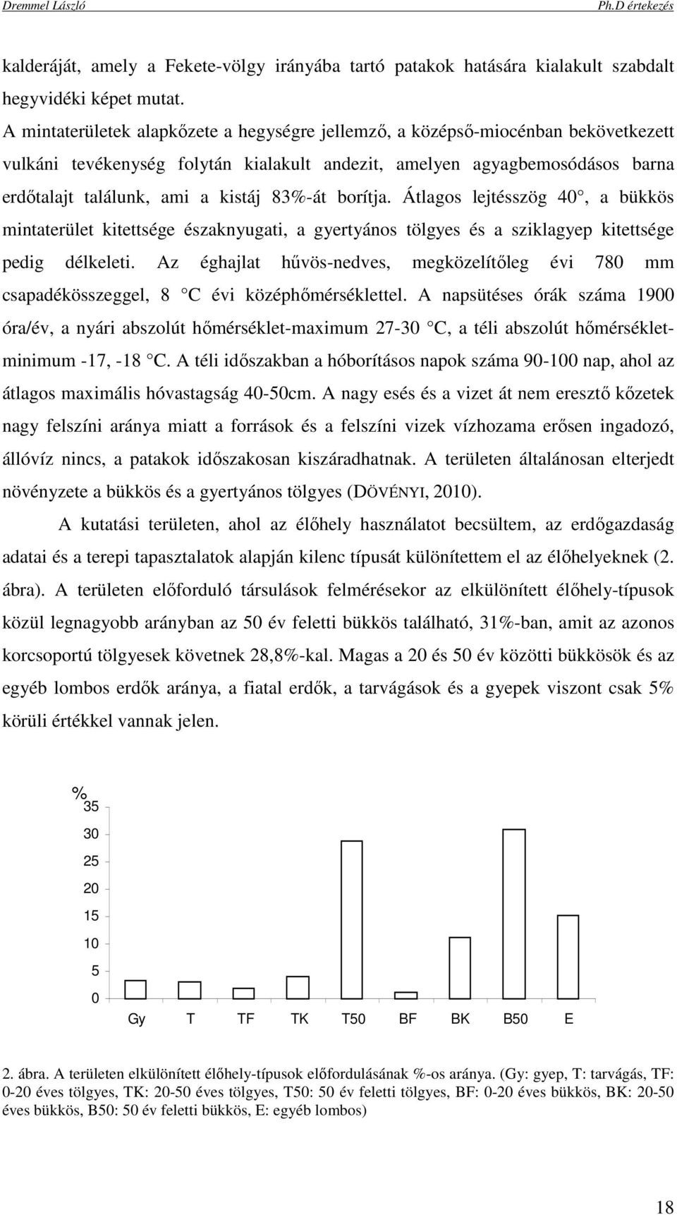 83%-át borítja. Átlagos lejtésszög 40, a bükkös mintaterület kitettsége északnyugati, a gyertyános tölgyes és a sziklagyep kitettsége pedig délkeleti.