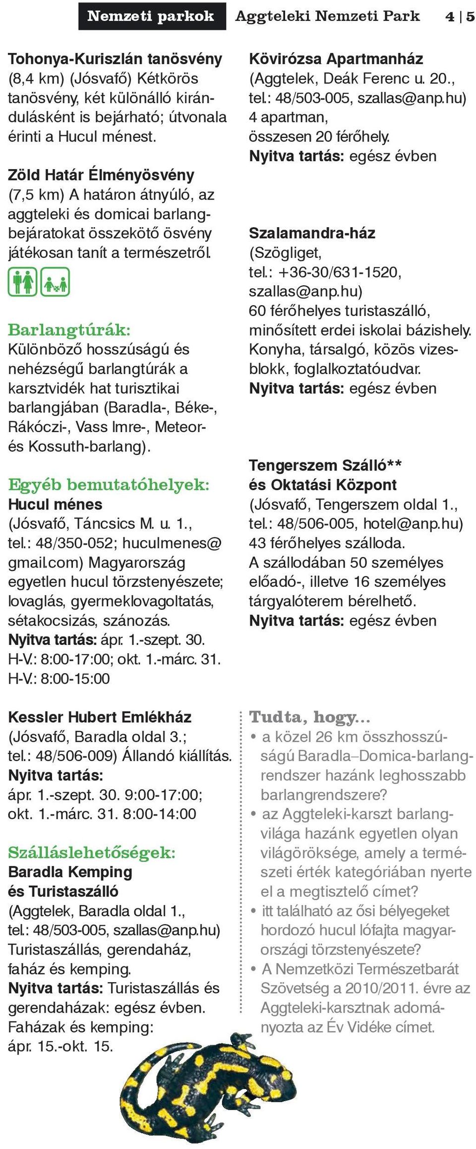 Barlangtúrák: Különböző hosszúságú és nehézségű barlangtúrák a karsztvidék hat turisztikai barlangjában (Baradla-, Béke-, Rákóczi-, Vass Imre-, Meteorés Kossuth-barlang).