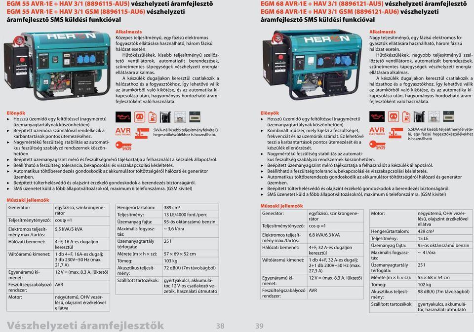 Hűtőkészülékek, kisebb teljesítményű szellőztető ventillátorok, automatizált berendezések, szünetmentes tápegységek vészhelyzeti energiaellátására alkalmas.