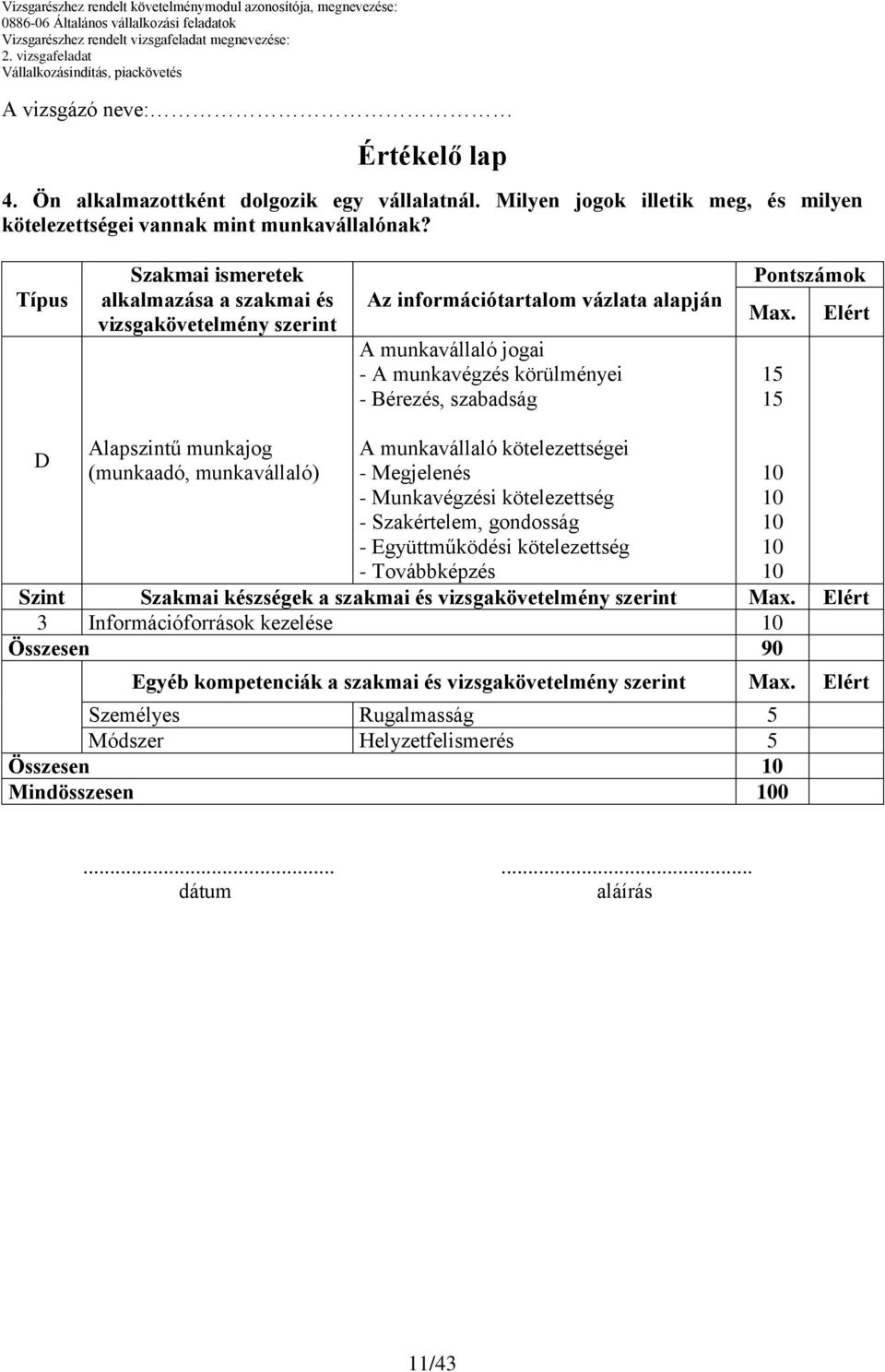 1 1 Elért D Alapszintű munkajog (munkaadó, munkavállaló) A munkavállaló kötelezettségei - Megjelenés - Munkavégzési kötelezettség - Szakértelem, gondosság - Együttműködési kötelezettség -