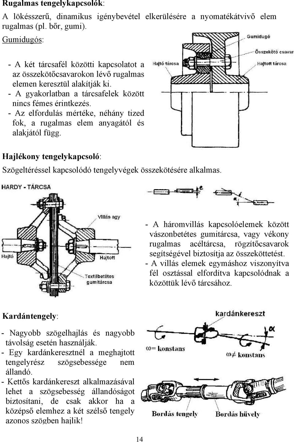 - Az elfordulás mértéke, néhány tized fok, a rugalmas elem anyagától és alakjától függ. Hajlékony tengelykapcsoló: Szögeltéréssel kapcsolódó tengelyvégek összekötésére alkalmas.