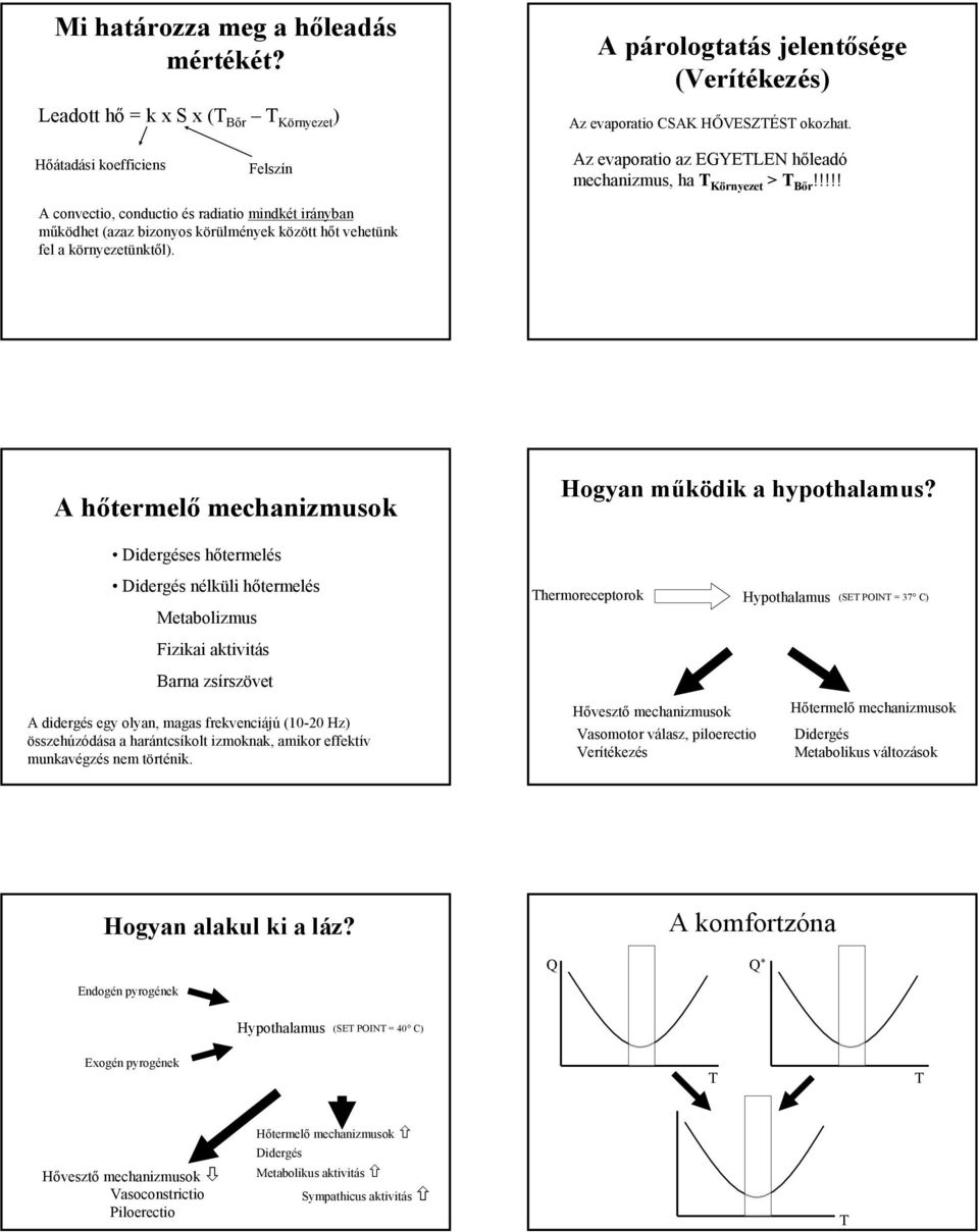 !!!! A convectio, conductio és radiatio mindkét irányban működhet (azaz bizonyos körülmények között hőt vehetünk fel a környezetünktől).