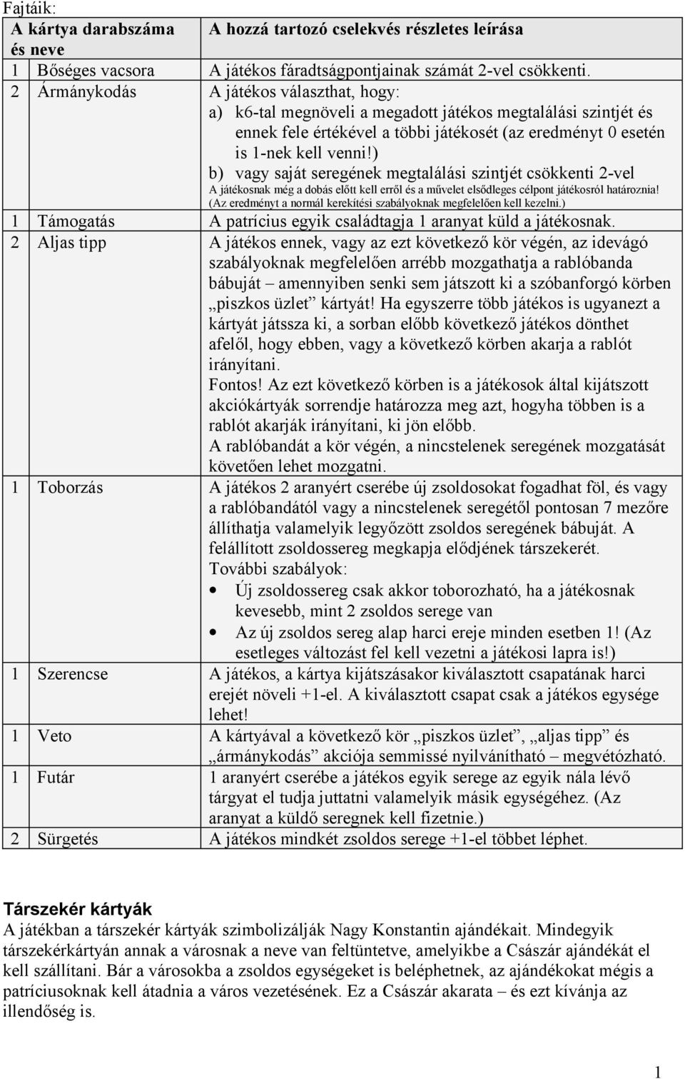 ) b) vagy saját seregének megtalálási szintjét csökkenti 2-vel A játékosnak még a dobás előtt kell erről és a művelet elsődleges célpont játékosról határoznia!