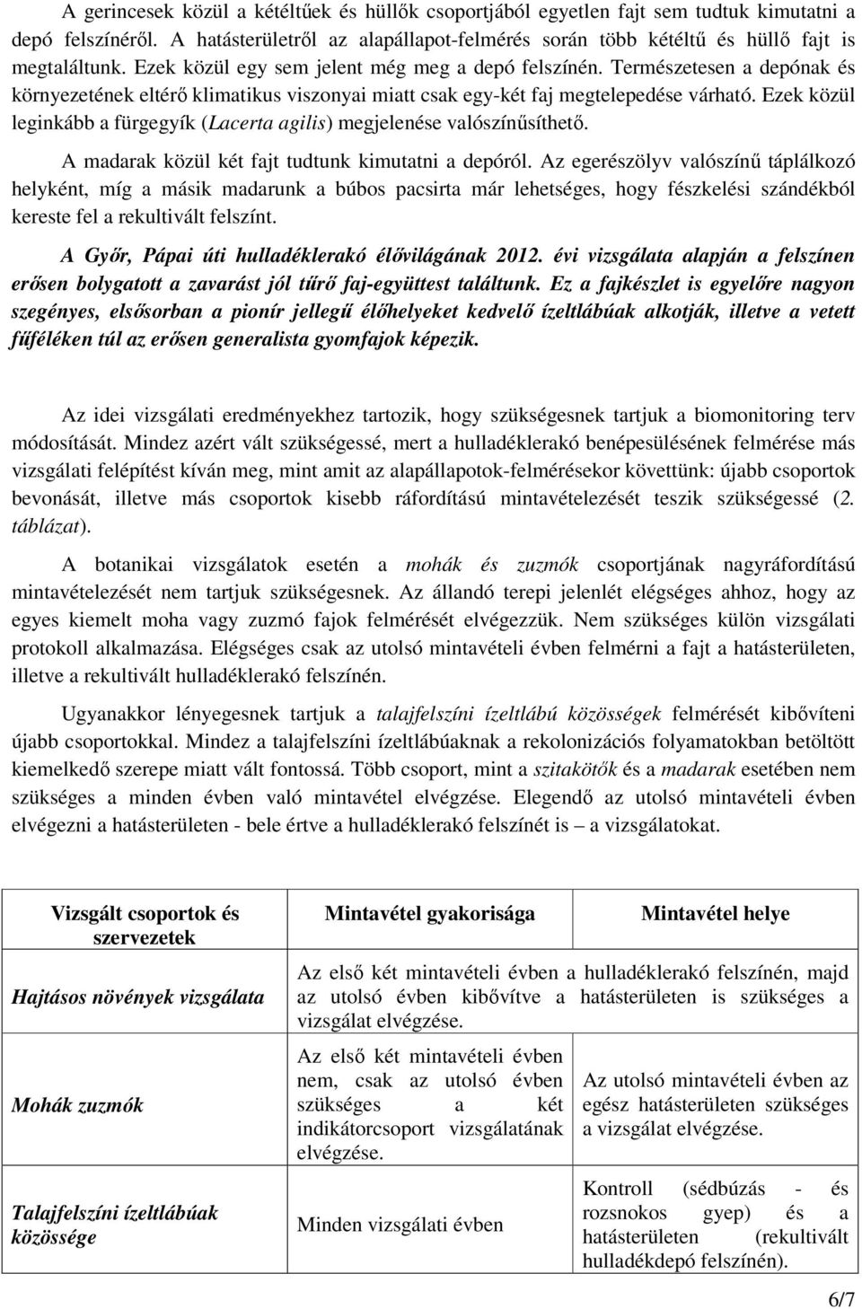 Ezek közül leginkább a fürgegyík (Lacerta agilis) megjelenése valószínűsíthető. A madarak közül két fajt tudtunk kimutatni a depóról.