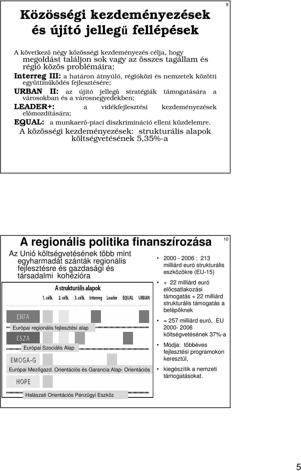 kezdeményezések elımozdítására; EQUAL: a munkaerı-piaci diszkrimináció elleni küzdelemre.