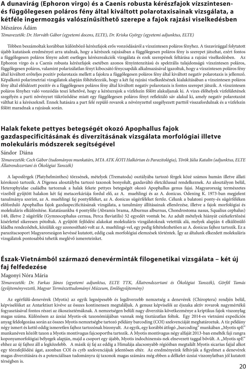 Kriska György (egyetemi adjunktus, ELTE) Többen beszámoltak korábban különböző kérészfajok erős vonzódásáról a vízszintesen poláros fényhez.