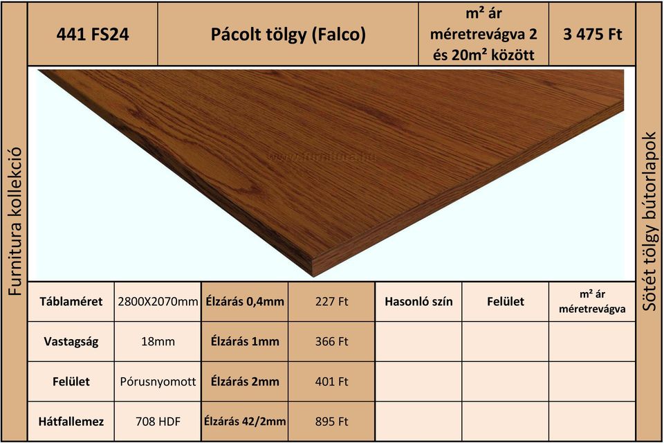 441 FS24 Pácolt tölgy (Falco) Sötét tölgy bútorlapok. Furnitura kollekció  Ft. m² ár. méretrevágva 2 és 20m² között. 227 Ft Hasonló szín Felület - PDF  Ingyenes letöltés