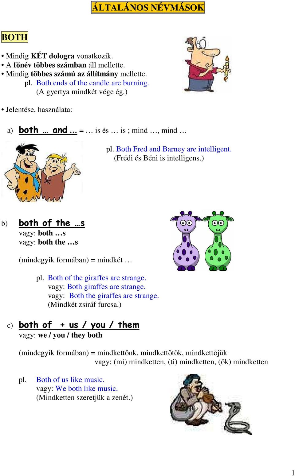 ) b) both of the s vagy: both s vagy: both the s (mindegyik formában) = mindkét pl. Both of the giraffes are strange. vagy: Both giraffes are strange. vagy: Both the giraffes are strange.