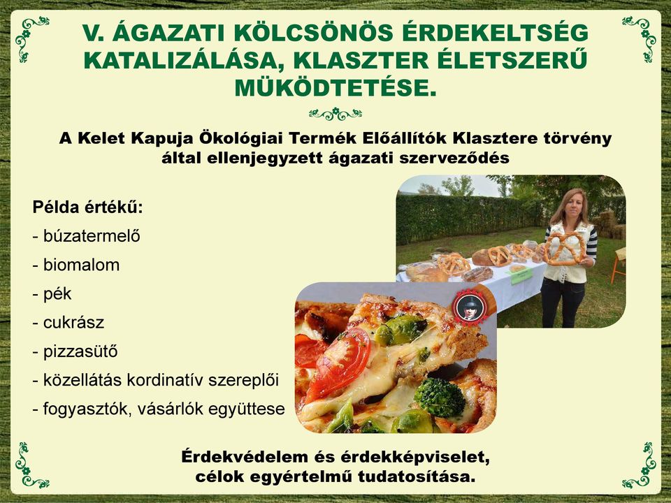 szerveződés Példa értékű: - búzatermelő - biomalom - pék - cukrász - pizzasütő - közellátás