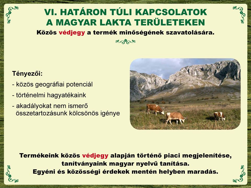 Tényezői: - közös geográfiai potenciál - történelmi hagyatékaink - akadályokat nem ismerő
