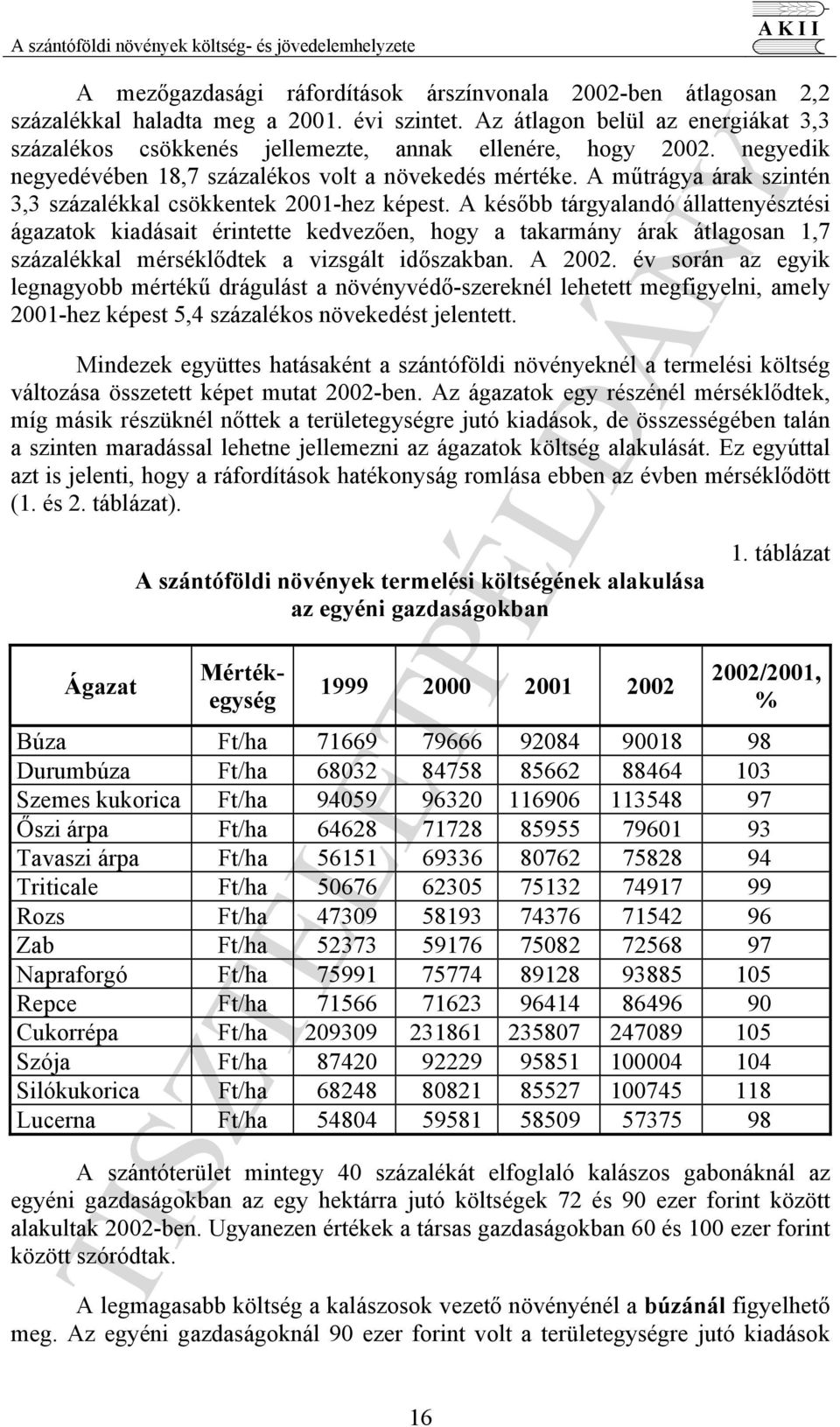 A műtrágya árak szintén 3,3 százalékkal csökkentek 2001-hez képest.