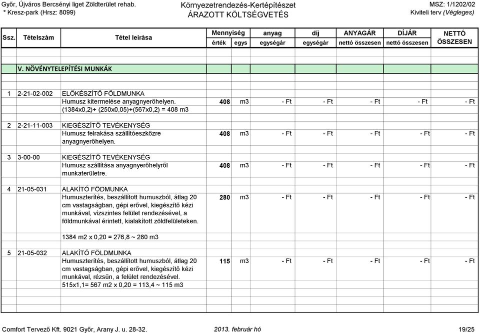 3 3-00-00 KIEGÉSZÍTŐ TEVÉKENYSÉG Humusz szállítása anyagnyerőhelyről munkaterületre.