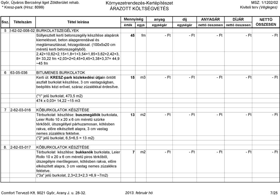 készítése, 3 cm vastagságban, beépítés kézi erővel, száraz zúzalékkal érdesítve.