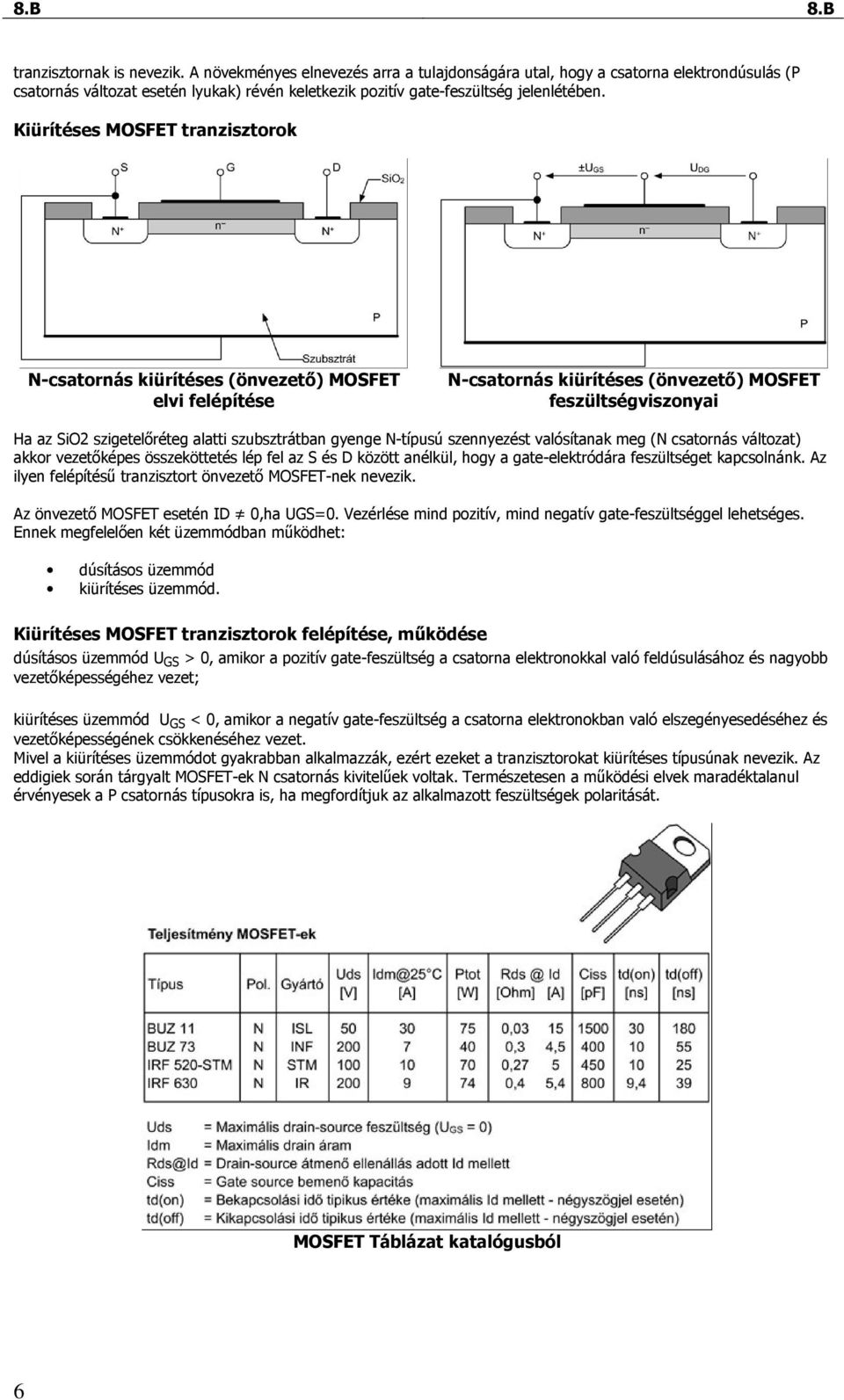 Kiürítéses MOSFET tranzisztorok N-csatornás kiürítéses (önvezetı) MOSFET elvi felépítése N-csatornás kiürítéses (önvezetı) MOSFET feszültségviszonyai Ha az SiO2 szigetelıréteg alatti szubsztrátban