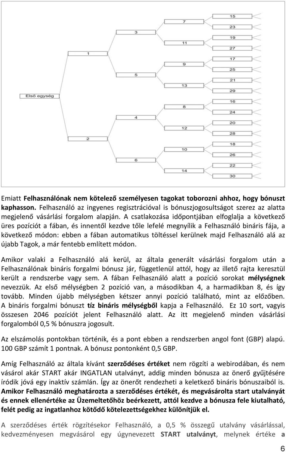 A csatlakozása időpontjában elfoglalja a következő üres pozíciót a fában, és innentől kezdve tőle lefelé megnyílik a Felhasználó bináris fája, a következő módon: ebben a fában automatikus töltéssel