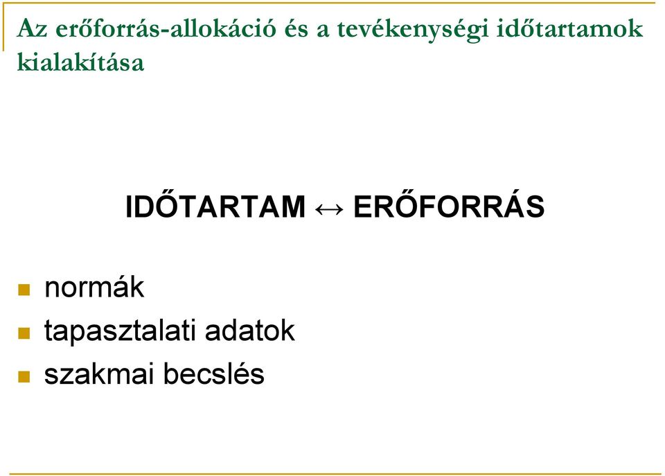 kialakítása IDŐTARTAM ERŐFORRÁS