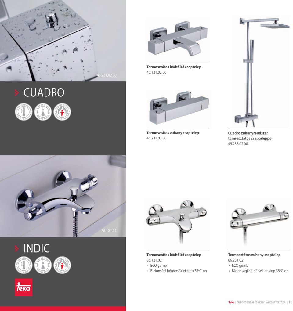 238.02.00 86.121.02 HOT WATER LIMITER INDIC GYERMEK VÉDELEM CHILDREN PROTECTION Termosztátos kádtöltő csaptelep 86.121.02 ECO gomb Biztonsági hőmérséklet stop 38ºC-on Termosztátos zuhany csaptelep 86.