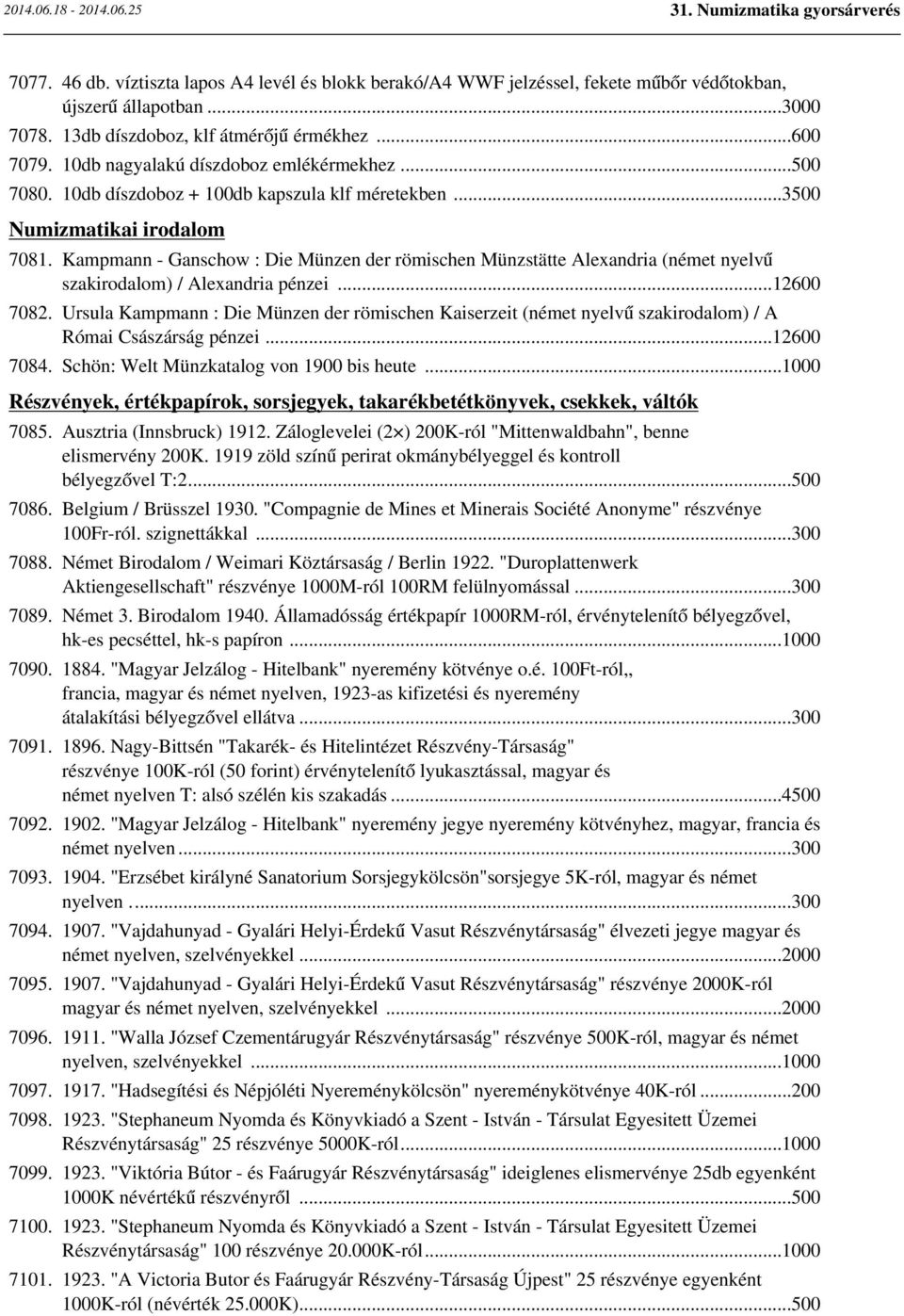 Kampmann - Ganschow : Die Münzen der römischen Münzstätte Alexandria (német nyelvű szakirodalom) / Alexandria pénzei...12600 7082.