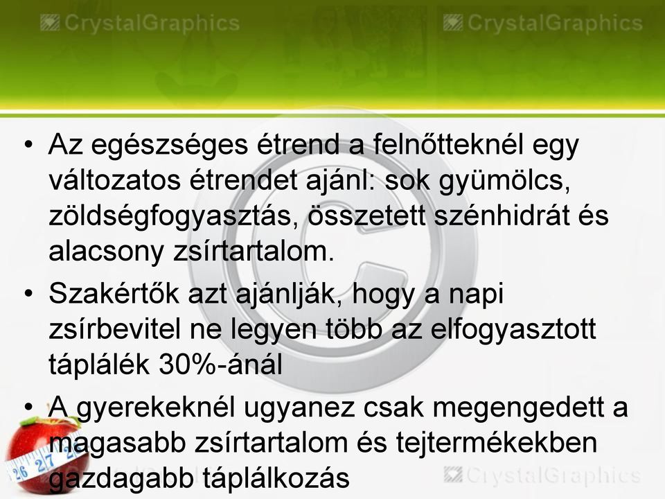 Szakértők azt ajánlják, hogy a napi zsírbevitel ne legyen több az elfogyasztott