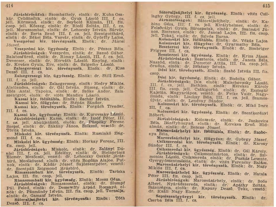 dr ránosi róó<sef Veszprémi kir iigyészség Elnök : dr Pénzes Béla JárásbirÓságok : Veszprém elnök: dr Bazsó Gábor Balatonfüred, elnök: dr Rimay László, III f cs jell Devecser, elnök: dr Hörváth