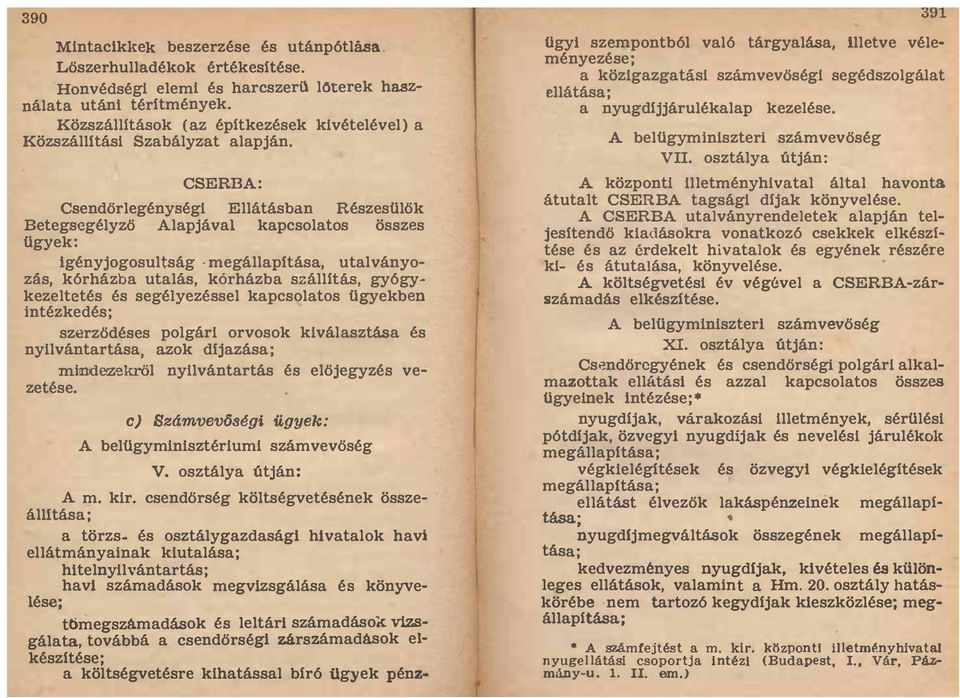 szállítas, gyógy kezeltetés és segélyezéssel kapcsolatos ügyekben intézkedés; szerződéses polgári orvosok kiválasztása és nyilvántartása, azok dijazása; mindezekről nyilvántartás és előjegyzés