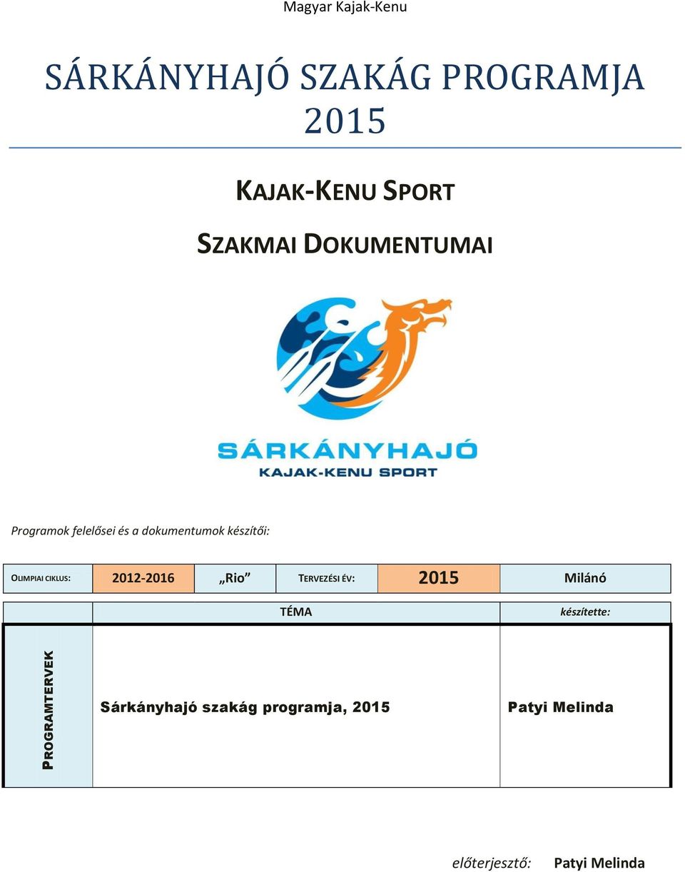 készítői: OLIMPIAI CIKLUS: 2012-2016 Rio TERVEZÉSI ÉV: 2015 Milánó TÉMA