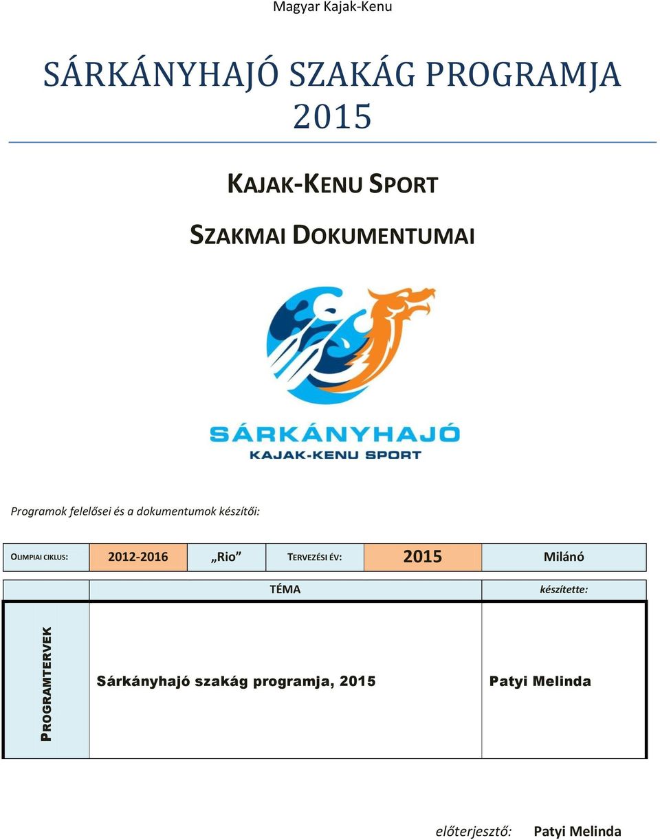 készítői: OLIMPIAI CIKLUS: 2012-2016 Rio TERVEZÉSI ÉV: 2015 Milánó TÉMA