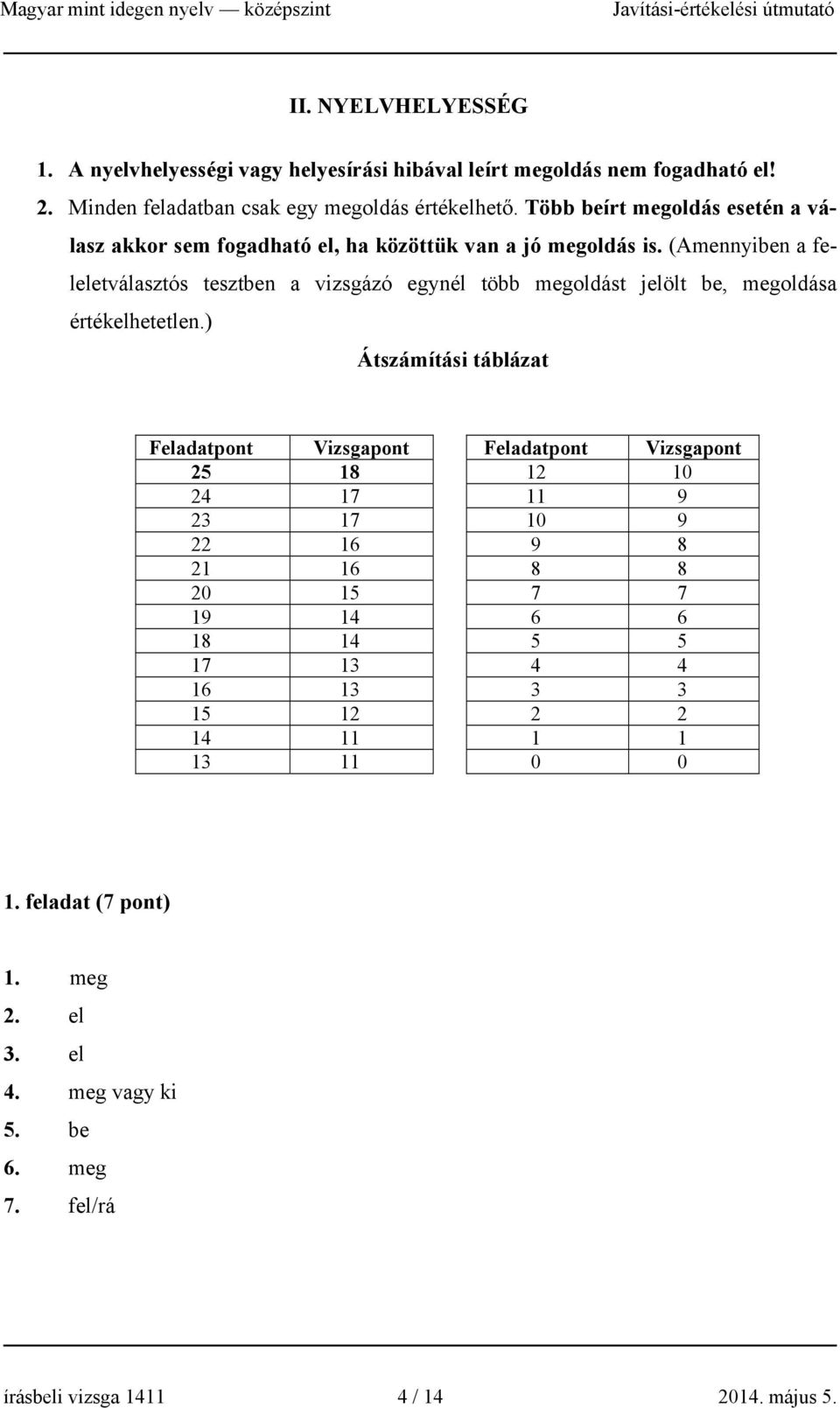 (Amennyiben a feleletválasztós tesztben a vizsgázó egynél több megoldást jelölt be, megoldása értékelhetetlen.