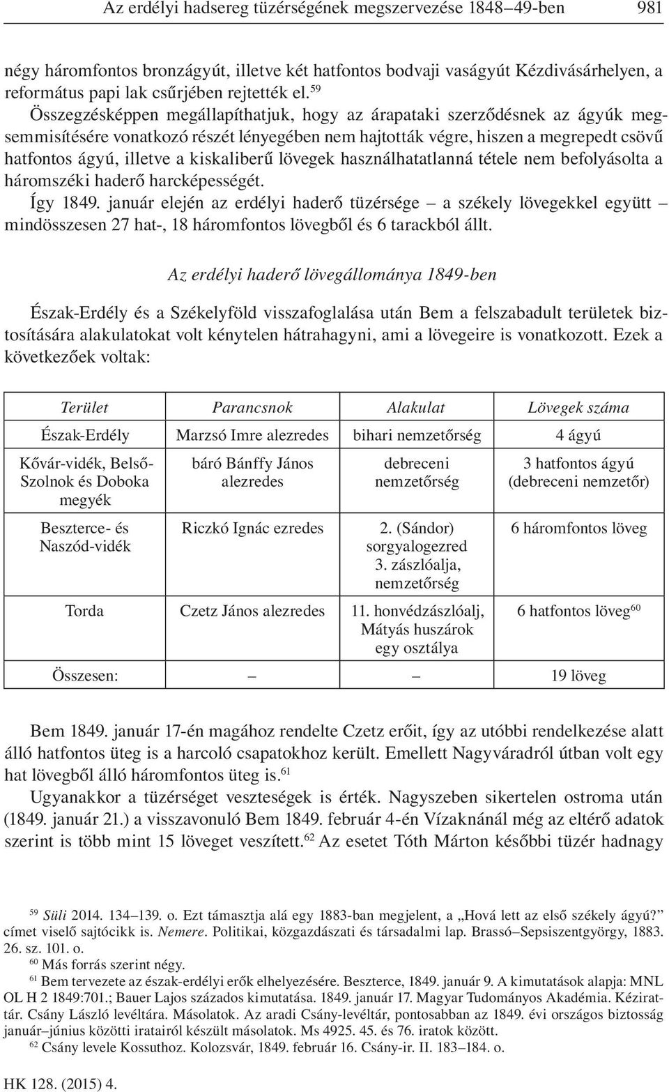 kiskaliberű lövegek használhatatlanná tétele nem befolyásolta a háromszéki haderő harcképességét. Így 1849.