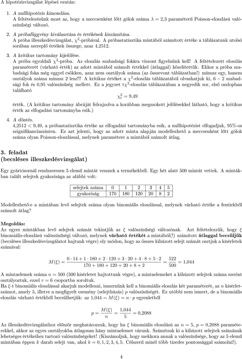 A feltételezett eloszlás paraméterét (várható érték) az adott mintából számolt értékkel (átlaggal) közelítettük.