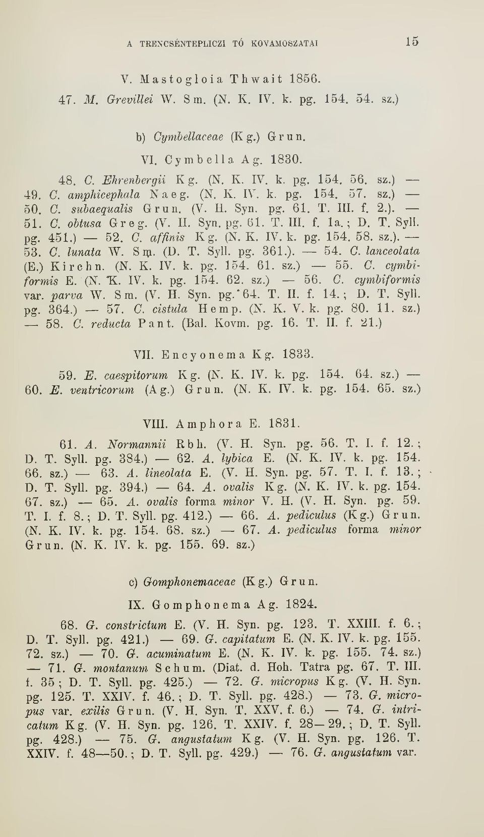 ; D. T. Syll. pg. 451.) 52. C. affinis Kg. (N. K. IV. k. pg. 154. 58. sz.). 53. C. lunata W. Sm. (D. T. Syll. pg. 361.). 54. C. lanceolata (E.) Kirchn. (N. K. IV. k. pg. 154. 61. sz.) 55. C. ctjmbiformis E.