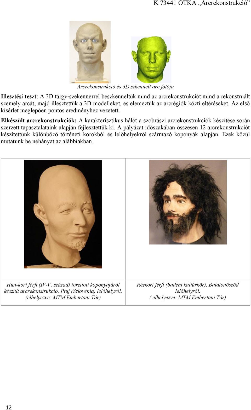 Elkészült arcrekonstrukciók: A karakterisztikus hálót a szobrászi arcrekonstrukciók készítése során szerzett tapasztalataink alapján fejlesztettük ki.