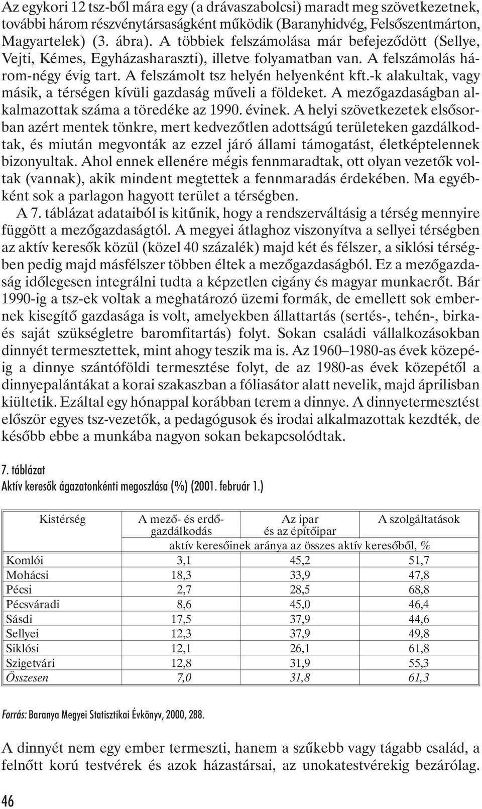 -k alakultak, vagy másik, a térségen kívüli gazdaság mûveli a földeket. A mezõgazdaságban alkalmazottak száma a töredéke az 1990. évinek.